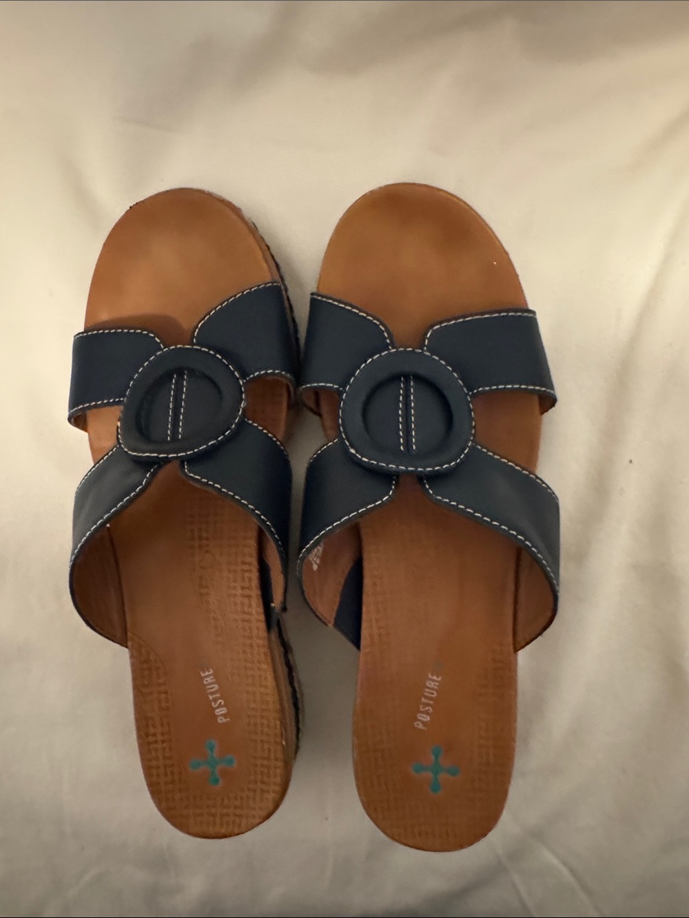 BareTraps Navy Slide Sandals with Round Buckle